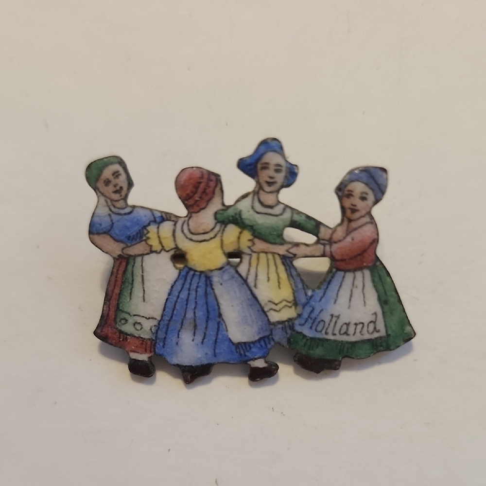 Vintage Holland Dutch Dancer Enamel Brooch Pin Multicolor